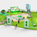 Vibrant Commercial Street With Green Lawn Innovation Displays Event Tents And People Activities