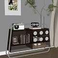 Elegant Ornament Decor Set With Vintage Radio Metal Trolley Green Leather Box And Potted Plant