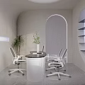 Modern Beauty Salon Interior Design With Elegant White Sofas Round Pendant Lights And Green Plants