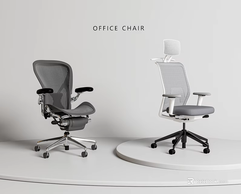 Modern Ergonomic Office Chair With Mesh Back Adjustable Armrests Gray And White Design 3d model 
