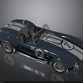 Classic Blue Convertible Racing Car With White Stripes And Number 7