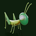Green Cartoon Grasshopper With Big Eyes Long Antennae Slender Legs And Kiwi Like Body