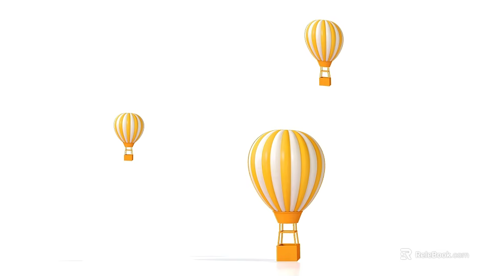 Three Yellow And White Striped Hot Air Balloons On White Background 3d model 