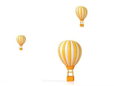 Three Yellow And White Striped Hot Air Balloons On White Background 3d model