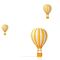 Three Yellow And White Striped Hot Air Balloons On White Background