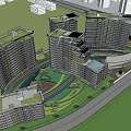 Modern High Rise Residential Buildings With Glass Curtain Walls Balconies Green Spaces And Roadways