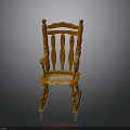 Traditional Wooden Rocking Chair In Orange With Curved Armrests And Slatted Backrest