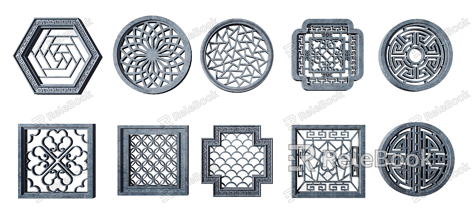 Chinese-style openwork window garden stone window grilles wall decoration model