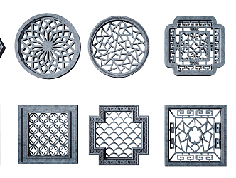 Chinese-style openwork window garden stone window grilles wall decoration 3d model