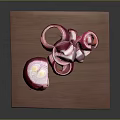 Freshly Sliced Red Onion Pieces Arranged On Wooden Cutting Board