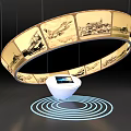 Circular Art Installation With Historical Images And Illuminated White Base