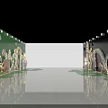 Activity Passage With Green Walls Cartoon Decorations White Floor And Lights
