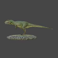 Green Reptile Dinosaur Model Standing On Stone Base With Grassy Platform 3d model