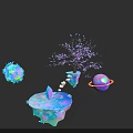Fantasy Themed Sculptural Carvings With Star Spheres Purple Tree Floating Island Crystal And Planet
