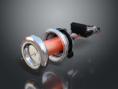 Futuristic Weapon with Silver Metal Coil Black Components Red Details and Mechanical Structure 3d model