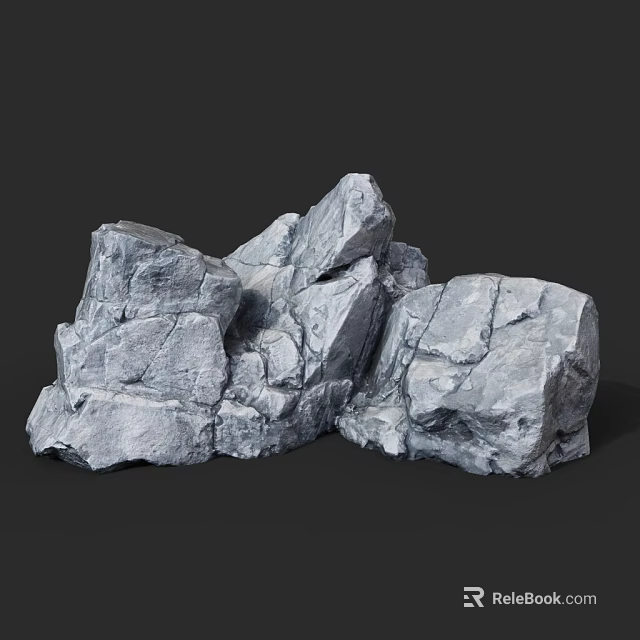 Natural Gray Stone with Rough Cracked Surface on Black Background Decorative Rock Formation 3d model 