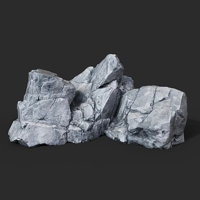 Natural Gray Stone with Rough Cracked Surface on Black Background Decorative Rock Formation 3d model