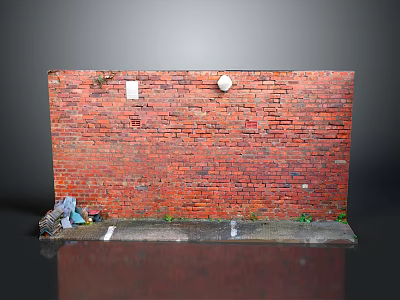 Red Brick Wall Model Scene With Bottom Debris And White Ground Lines 3d model