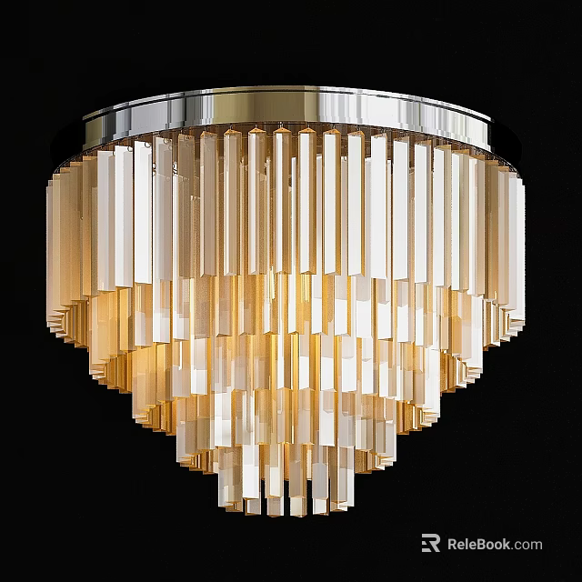Elegant Modern Ceiling Light With Transparent Vertical Crystal Strips And Warm Lighting 3d model