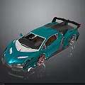 Blue Sports Car With Sleek Design Rear Wing Red Wheels And Black Windows