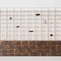 White Grid Decorative Cabinet With Brown Drawers And Ornaments 3d model