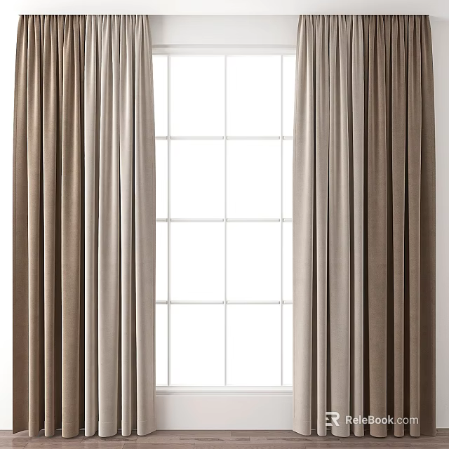 Elegant Neutral Toned Curtains With Soft Velvet Texture For Modern Home Window Decoration 3d model 