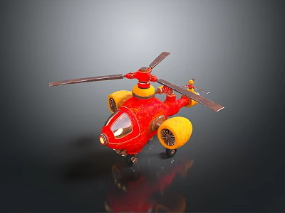 Red Toy Helicopter 3D Model With Yellow Wheels And Rotating Propellers 3d model