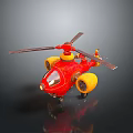 Red Toy Helicopter 3D Model With Yellow Wheels And Rotating Propellers 3d model