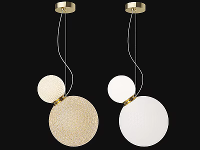 Two Modern Pendant Lights With Gold Base And Cream White Textured Spherical Shades 3d model