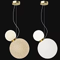 Two Modern Pendant Lights With Gold Base And Cream White Textured Spherical Shades