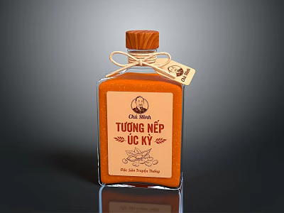 Orange Glass Bottle With Wooden Cap And Jute Rope For Tuong Nep UG KY 3d model