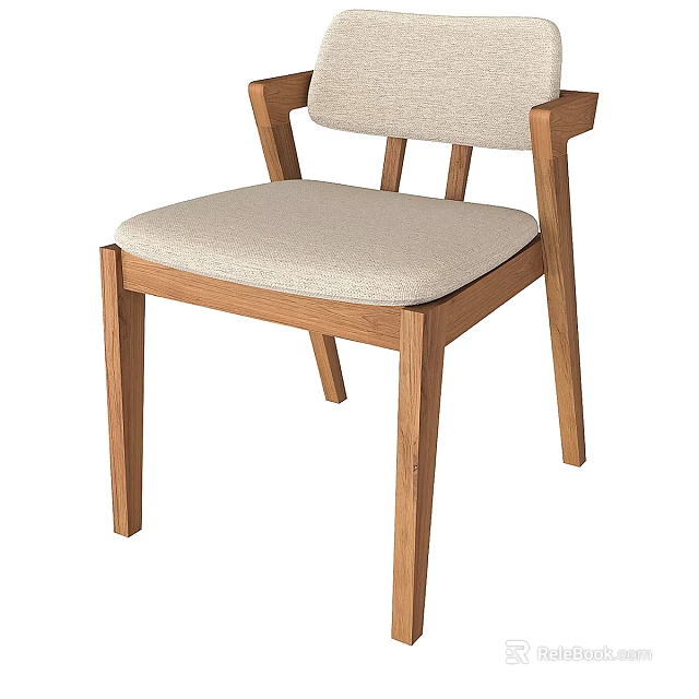 Comfortable Accent Chair Featuring Wooden Frame And Fabric Seat In Natural Minimalist Design 3d model 