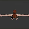 Woman With Red Hair Wearing Light Green Bikini Standing With Arms Outstretched Against Gray Background