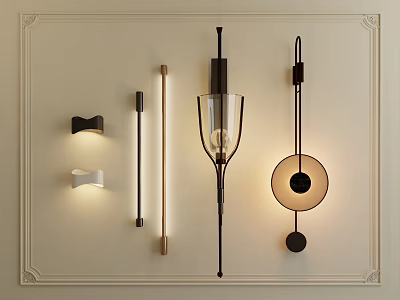 Modern Wall Lamps With Various Styles Glass Shade Slim Strip And Circular Design For Interior 3d model
