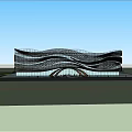 Modern Architectural Building With Wavy Exterior Design Open Plaza And People Walking