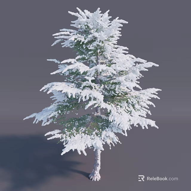 Snow Covered Pine Tree with Frosted Branches in Winter Landscape 3d model 
