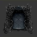 Ornate Metallic Throne Chair With Intricate Carvings And Tufted Upholstery