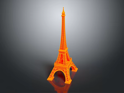 Orange Eiffel Tower Model With Reflection On Gray Gradient Background 3d model