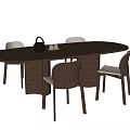 Minimalist Wooden Dining Table Set With Oval Table Four Chairs And Teapot Cups