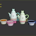 Cute Rabbit Shaped Ceramic Tea Set With White Pink Teapot And Cups For Daily Use