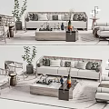 Modern Sofa And Coffee Table Set With Pillows Side Chairs And Decorative Plants 3d model