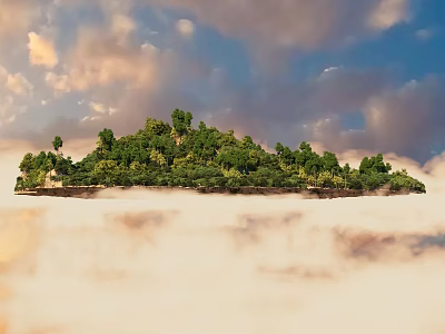Lush Green Arbor Standing Tall Above Cloud Sea Under Clear Blue Sky With White Clouds 3d model