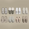 Comfortable Soft Home Slippers With Various Neutral Tones And Checkered Patterns 3d model
