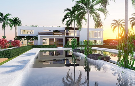 Modern Pool Villa Pool Courtyard Villa 3d model