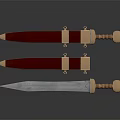 Classic Decorative Swords With Red Scabbards Brown Hilts And Metal Accents