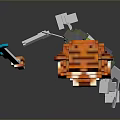 Stylized Pixel Art Character With Tiger Head Skeleton Body Glowing Sword And Green Vest