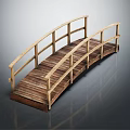 Curved Wooden Bridge with Railings and Natural Wood Planks Garden Structure Design