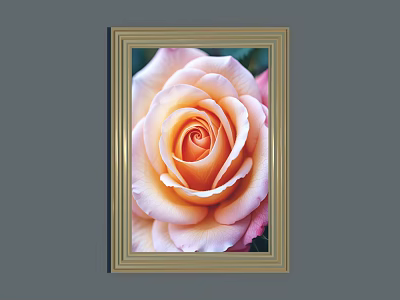 Beautiful Golden Framed Artwork Featuring Pink Orange Rose With Soft Petals 3d model