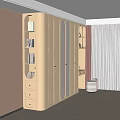 Modern Beige Wardrobe Design With Open Shelves Dressing Table Mirror And Stool 3d model