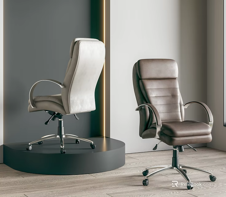 Modern Beige And Brown Leather Office Chairs With Armrests Metal Base And Wheels 3d model 